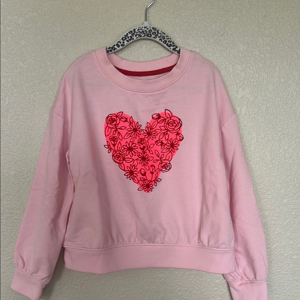 Girls Pink Sweatshirt with Floral Heart Design
